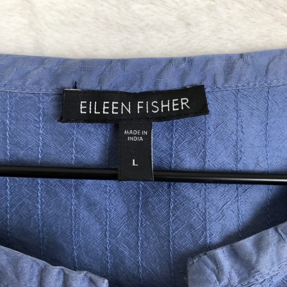 Eileen Fisher Silk Textured Stripe Button Front Top Sz L Blue L/S Minimalist - Picture 3 of 9
